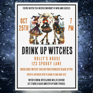 Drink Up Witches Ladies Night Halloween Wine Night Invitation