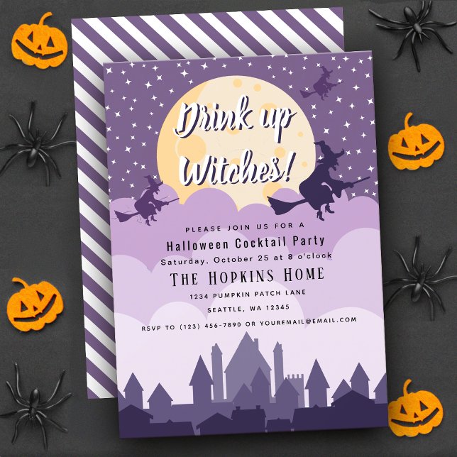 Drink Up Witches Moon Halloween Cocktail Party  Invitation (Creator Uploaded)