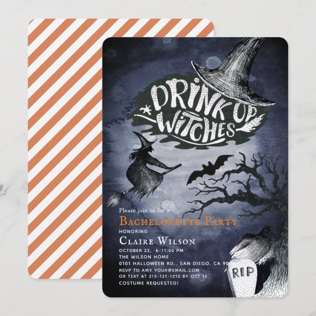 Drink Up Witches Night Bachelorette Party Invitation (Front/Back)