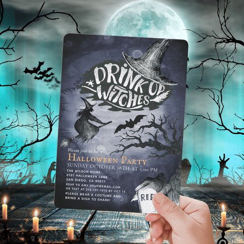 Drink Up Witches Night Sky Halloween Party Invitation