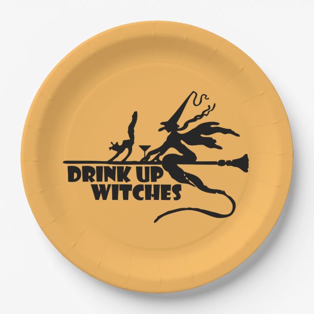 Drink Up Witches, orange Paper Plates (Front)