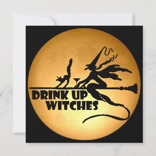 Drink Up Witches Orange Polka Dot Halloween Invitation