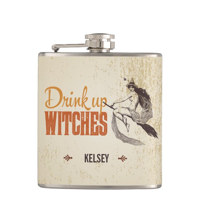 Drink Up Witches Personalize Flask (Front)