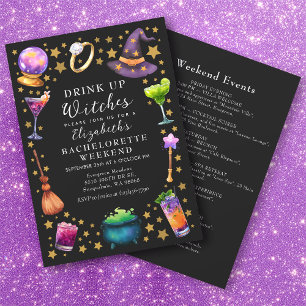 Drink up Witches Spooky Bachelorette Weekend Invitation