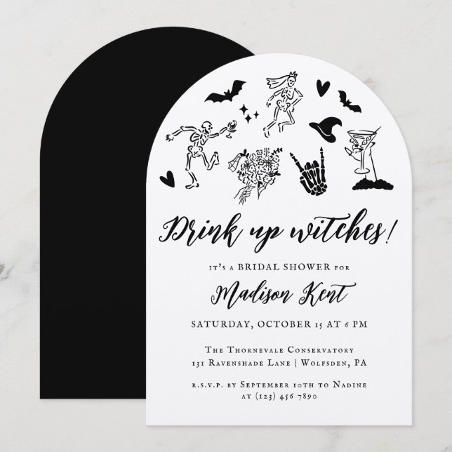 Drink up Witches! Spooky Whimsical Bridal Shower Invitation (Front/Back)