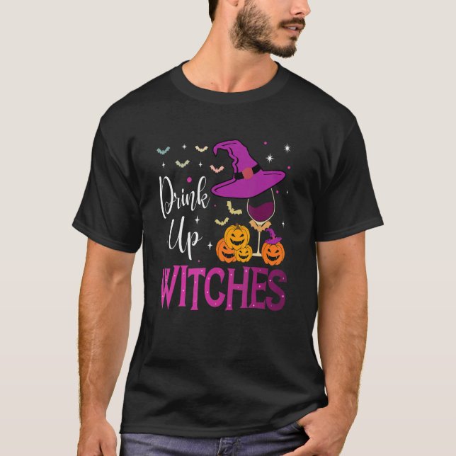 Drink Up Witches Wine  Drinking Halloween Costume T-Shirt (Front)