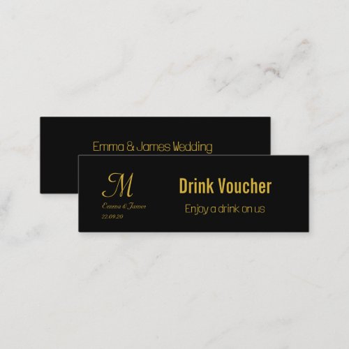 Drink Voucher Black  Gold Wedding Corporate Card