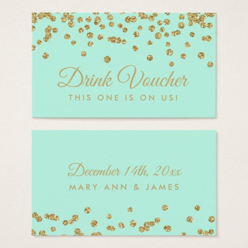 Drink Voucher Gold Faux Glitter Confetti Mint