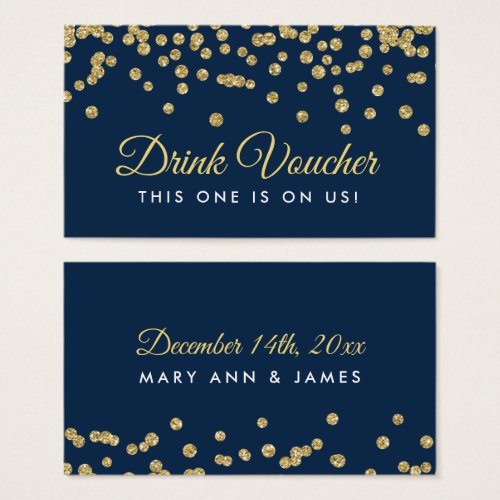 Drink Voucher Gold Faux Glitter Confetti Navy Blue