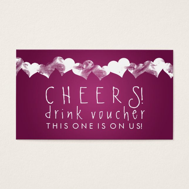 Drink Voucher Grunge Hearts Pink Berry (Front)