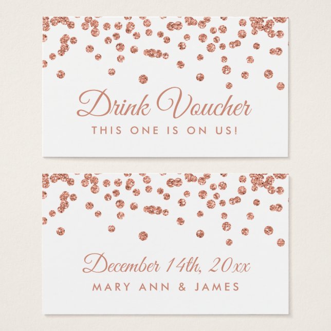 Drink Voucher Rose Gold Faux Glitter Confetti (Front & Back)