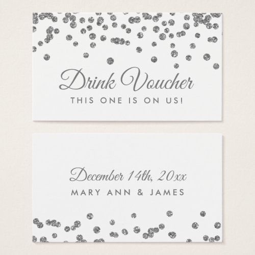 Drink Voucher Silver Faux Glitter Confetti White