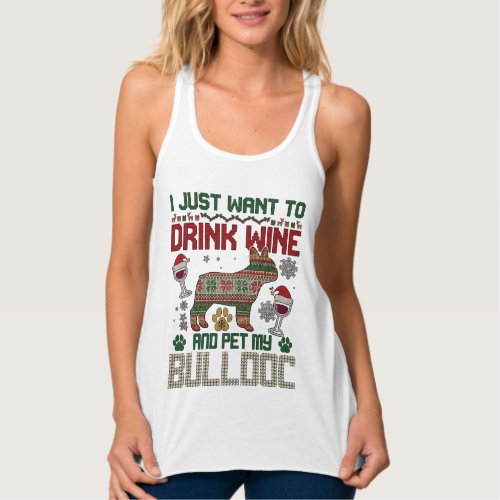 Drink Wine Bulldog Dog Ugly Sweater Santa Hat