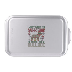 Drink Wine Bulldog Dog Ugly Sweater Santa Hat Cake Pan