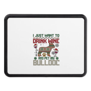 Drink Wine Bulldog Dog Ugly Sweater Santa Hat Hitch Cover