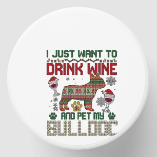 Drink Wine Bulldog Dog Ugly Sweater Santa Hat Mini Candle Favors