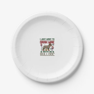 Drink Wine Bulldog Dog Ugly Sweater Santa Hat Paper Plates