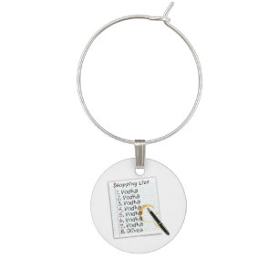 DRINK WINE CHARMS, VODKA SHOPPING LIST GLASS CHARM