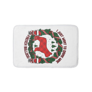 Drink Wine French Bulldog Dog Red Plaid Christmas Bath Mat