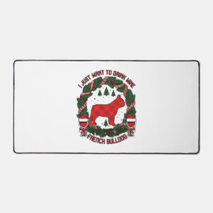 Drink Wine French Bulldog Dog Red Plaid Christmas  Desk Mat