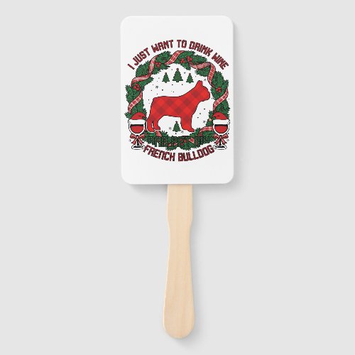 Drink Wine French Bulldog Dog Red Plaid Christmas  Hand Fan