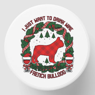 Drink Wine French Bulldog Dog Red Plaid Christmas Mini Candle Favors