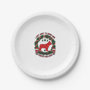 Drink Wine French Bulldog Dog Red Plaid Christmas Paper Plates