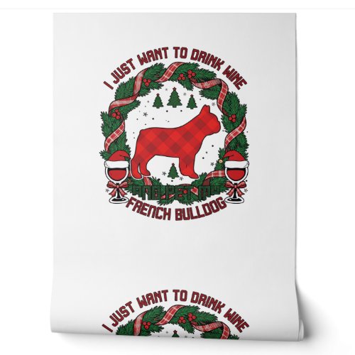 Drink Wine French Bulldog Dog Red Plaid Christmas Wallpaper