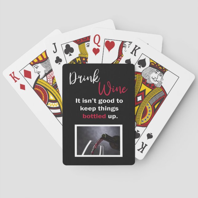 Drink Wine Funny Saying Personalized Black Poker Cards (Back)