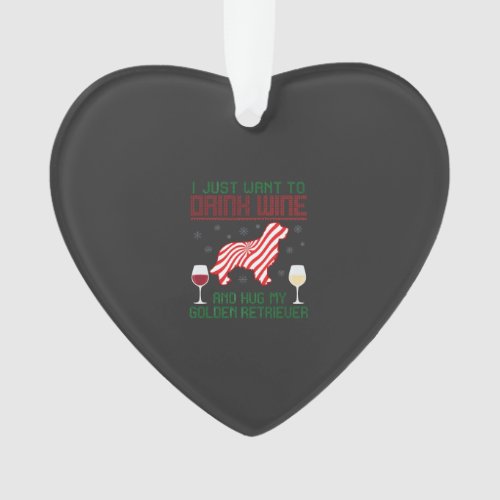 Drink Wine Hug Golden Retriever Christmas Ornament