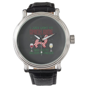 Drink Wine Hug Golden Retriever Christmas Watch