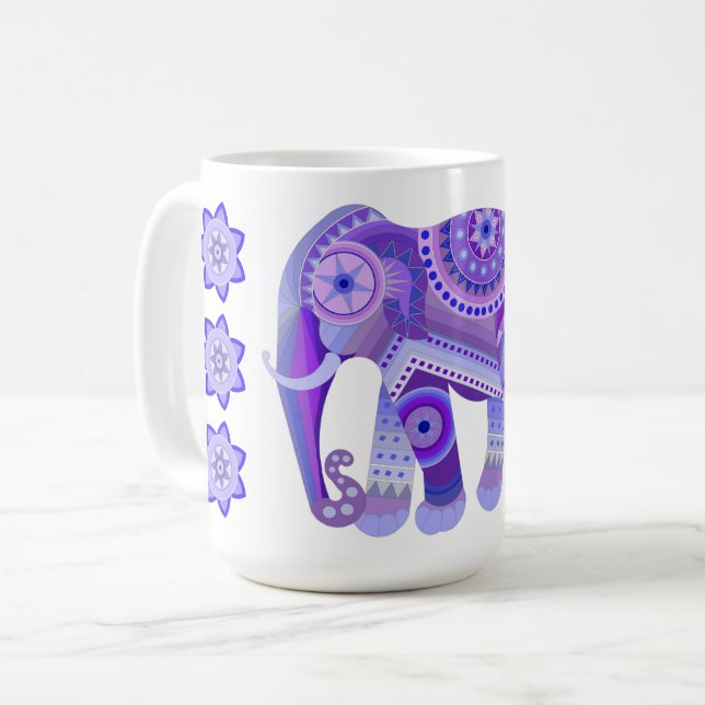DRINK WITH BLUE COOL ELEPHANT & FLOWERS COFFEE MUG (Front Left)