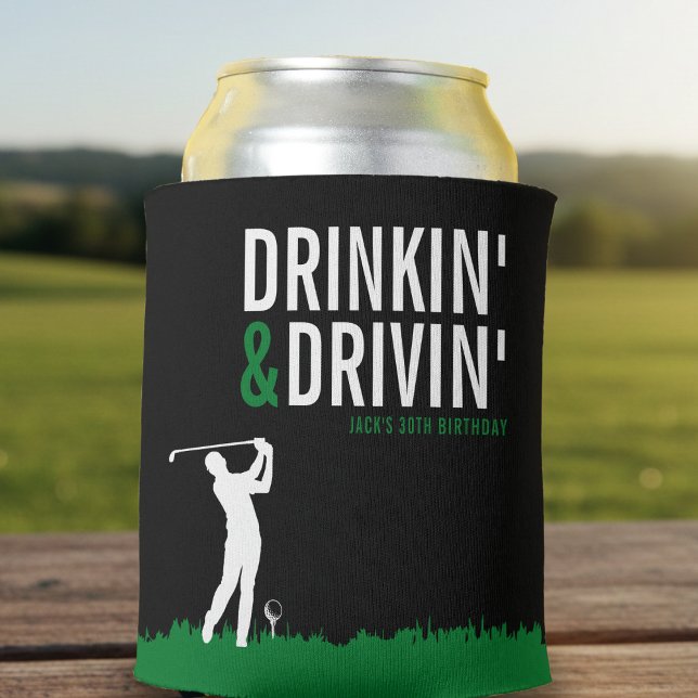 Drinkin' & Drivin' Adult Golf Birthday Party Black Can Cooler (Drinkin' & Drivin' Adult Golf Birthday Party Can Cooler
)