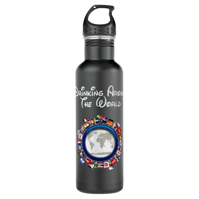 Drinking Around the World Adult Vacation Gift Shir Stainless Steel Water Bottle (Front)