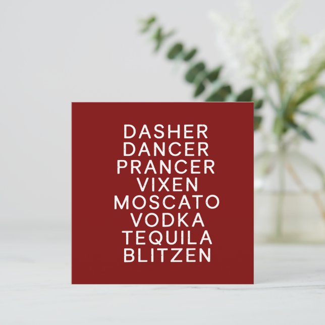 Drinking Christmas Holiday Party Dasher Dancer  Card (Standing Front)
