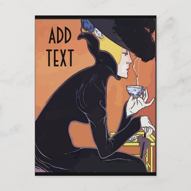 Drinking Coffee, add edit text,  Postcard (Front)