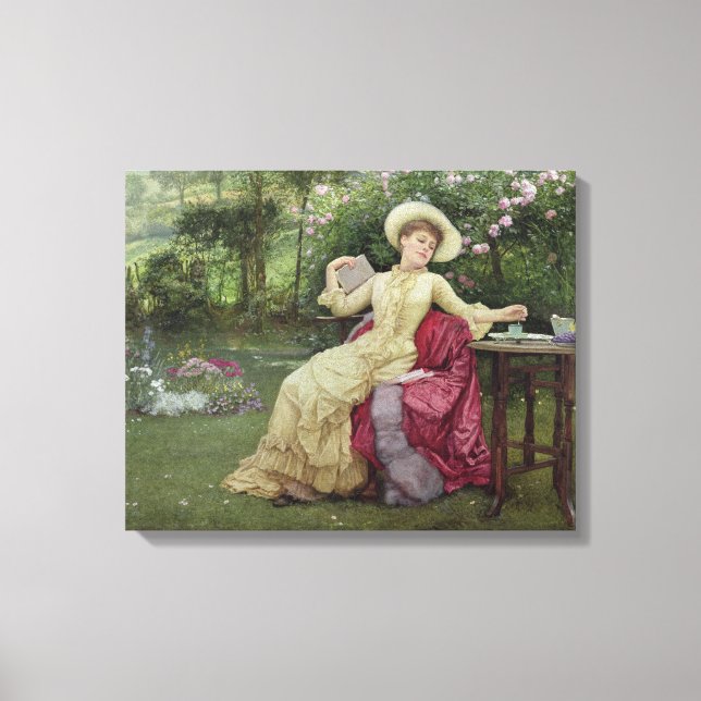 Drinking Coffee and Reading in the Garden (w/c on Canvas Print (Front)