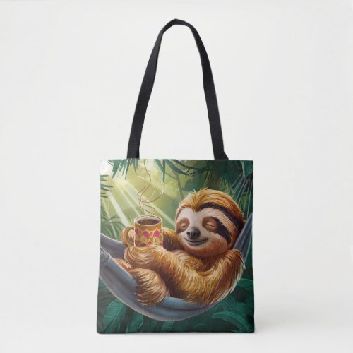 Drinking Coffee Cute Sloth Tote Bag