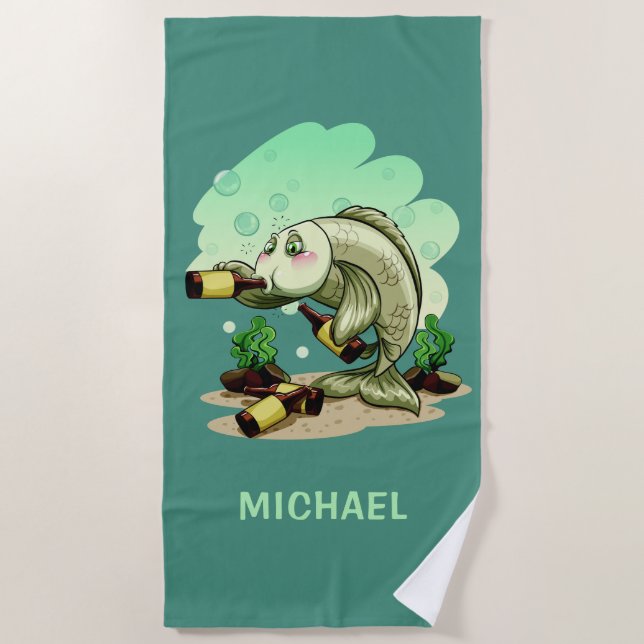 Drinking Fish custom name beach towel (Front)