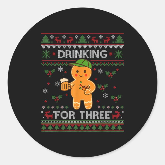 Drinking For Three Pregnancy Announcement Ugly Swe Classic Round Sticker (Front)