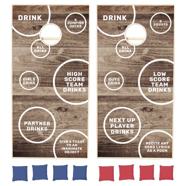 Drinking Game Fun Rustic Wood Custom Cornhole (Set)