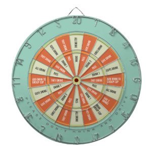 Drinking Game in Aqua and Orange Dartboard With Darts