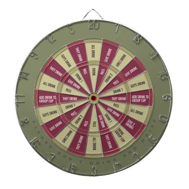 Drinking Game in Army Green and Maroon Dart Board (Front)