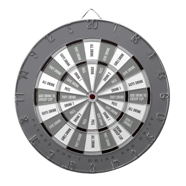 Drinking Game in Black and White and Gray Dartboard With Darts (Front)