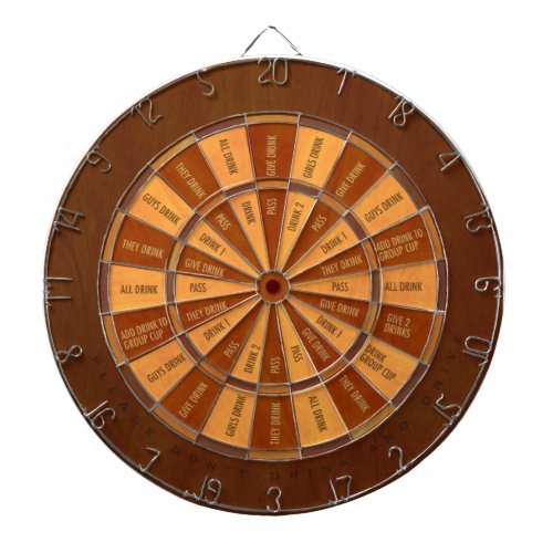 Drinking Game in Faux Inlaid Wood Dartboard With Darts