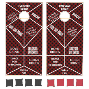 Drinking Game Red Plaid Cornhole Set