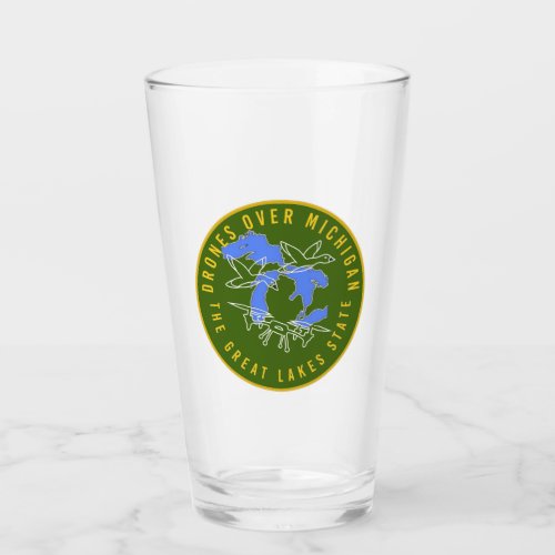 Drinking Glass Official Drones Over Michigan Logo