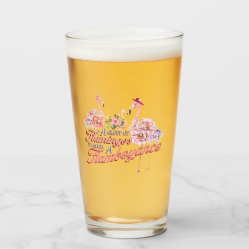 Drinking glass with flamboyant flamingos  