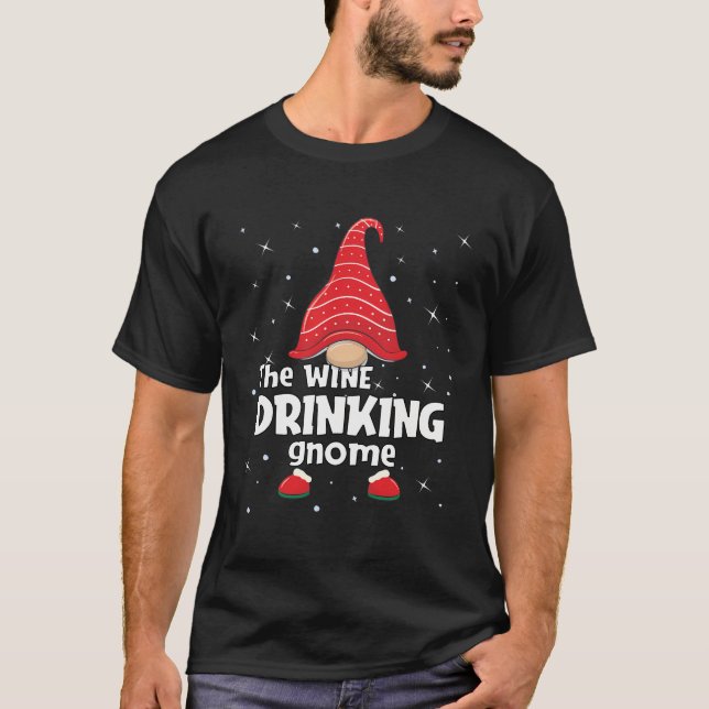 Drinking Gnome Family Matching Christmas Funny Gif T-Shirt (Front)