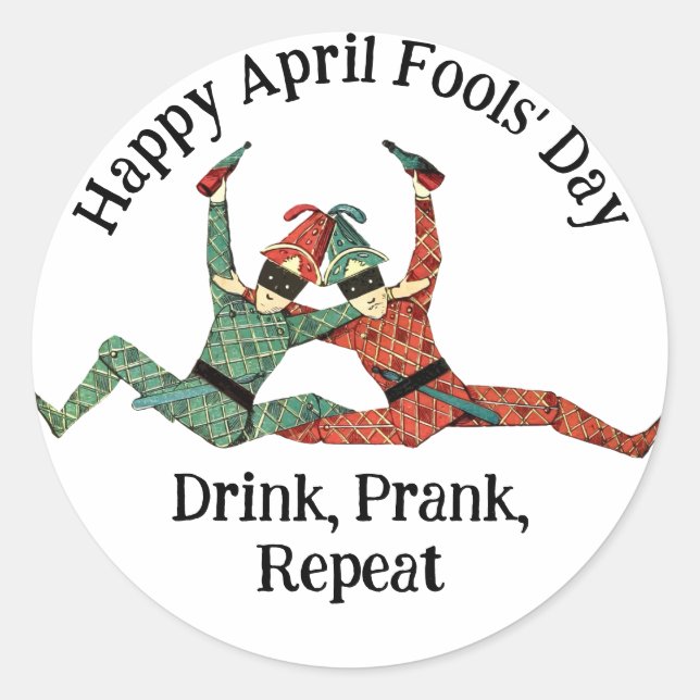 Drinking Jesters April Fools Day Classic Round Sticker (Front)